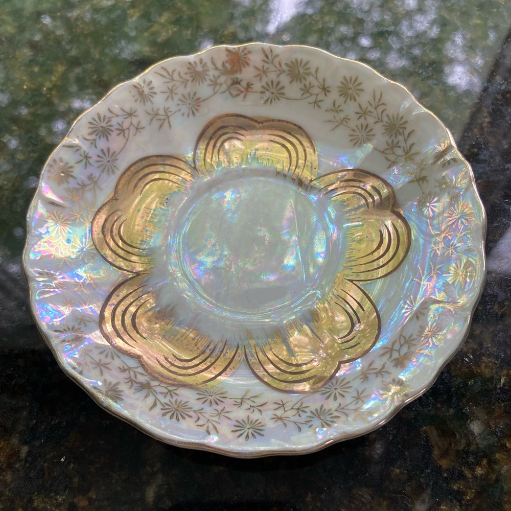 Six Tea Plates Iridescent Golden Floral - Sterling China, Made in Japan